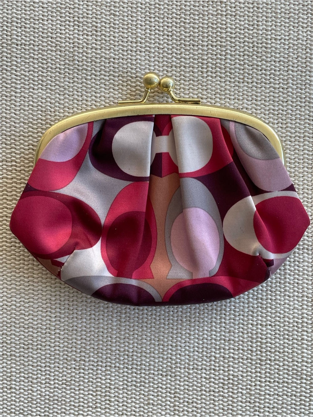 Vintage Coach Ashley Scarf Print Satin Kisslock Coin Purse